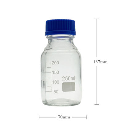 OEM ODM 250ml Reagent Media Kaca Laboratorium Botol Dengan Cap Sekrup Biru