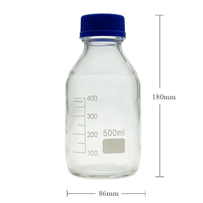 OEM ODM 500ml Reagen Media Kaca Laboratorium Botol Dengan Cap Sekrup Biru